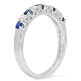 0.60 Carat (ctw) 10K White Gold Round Cut Blue Sapphire & White Diamond Ladies Anniversary Wedding Stackable Band
