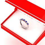 0.60 Carat (ctw) 10K White Gold Round Cut Blue Sapphire & White Diamond Ladies Anniversary Wedding Stackable Band