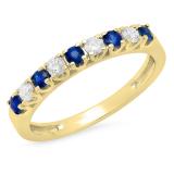0.60 Carat (ctw) 10K Yellow Gold Round Cut Blue Sapphire & White Diamond Ladies Anniversary Wedding Stackable Band