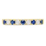 0.60 Carat (ctw) 10K Yellow Gold Round Cut Blue Sapphire & White Diamond Ladies Anniversary Wedding Stackable Band