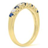 0.60 Carat (ctw) 10K Yellow Gold Round Cut Blue Sapphire & White Diamond Ladies Anniversary Wedding Stackable Band