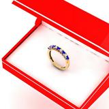 0.60 Carat (ctw) 10K Yellow Gold Round Cut Blue Sapphire & White Diamond Ladies Anniversary Wedding Stackable Band