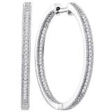 0.55 Carat (ctw) 14K White Gold Round White Diamond Ladies In and Out Fashion Hoop Earrings 1/2 CT