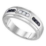 0.40 Carat (ctw) 10K White Gold Round Cut White & Black Diamond Men's Channel Set Wedding Band