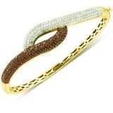 3.00 Carat (ctw) 14K Yellow Gold Round White & Red Diamond Ladies Fashion Bangle Bracelet 3 CT