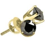 0.58 Carat (ctw) 10K Yellow Gold Round Black Diamond Ladies Stud Earrings 1/2 ct