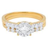 1.05 Carat (ctw) 14K Yellow Gold Round & Princess Cut White Diamond Soliel Style Engagement Ring Set 1 CT