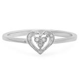 0.06 Carat (ctw) Sterling Silver Round Cut Real Diamond Heart Shaped Promise Ring