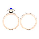 1.40 Carat (ctw) 18K Rose Gold Round Cut Blue Sapphire & White Diamond Ladies Bridal Halo Engagement Ring With Matching Band Set