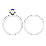 0.80 Carat (ctw) 14K White Gold Round Blue Sapphire And White Diamond Ladies Halo Style Bridal Engagement Ring Matching Band Set 3/4 CT