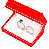 0.80 Carat (ctw) 14K White Gold Round Blue Sapphire And White Diamond Ladies Halo Style Bridal Engagement Ring Matching Band Set 3/4 CT