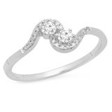 0.25 Carat (ctw) 14K White Gold Round White Diamond Ladies Two Stone Forever Together Bypass Style Bridal Engagement Ring 1/4 CT