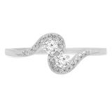 0.25 Carat (ctw) 14K White Gold Round White Diamond Ladies Two Stone Forever Together Bypass Style Bridal Engagement Ring 1/4 CT