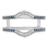 0.50 Carat (ctw) 14K White Gold Round Blue Sapphire & White Diamond Ladies Anniversary Wedding Band Enhancer Double Guard Ring 1/2 CT