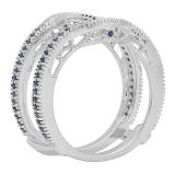 0.50 Carat (ctw) 14K White Gold Round Blue Sapphire & White Diamond Ladies Anniversary Wedding Band Enhancer Double Guard Ring 1/2 CT
