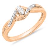 0.15 Carat (ctw) 10K Rose Gold Round & Marquise Cut White Diamond Ladies Bridal Crossover Swirl Promise Engagement Ring