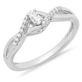 0.15 Carat (ctw) 18K White Gold Round & Marquise Cut White Diamond Ladies Bridal Crossover Swirl Promise Engagement Ring