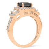 2.00 Carat (ctw) 10K Rose Gold Princess & Round Cut Black & White Diamond Ladies Bridal Halo Style Octagon Engagement Ring 2 CT