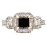 2.00 Carat (ctw) 10K Rose Gold Princess & Round Cut Black & White Diamond Ladies Bridal Halo Style Octagon Engagement Ring 2 CT