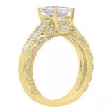3.75 Carat (ctw) 10K Yellow Gold Emerald Princess & Round Cubic Zirconia CZ Ladies Bridal Engagement Ring