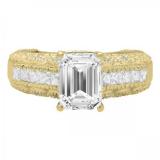 3.75 Carat (ctw) 10K Yellow Gold Emerald Princess & Round Cubic Zirconia CZ Ladies Bridal Engagement Ring