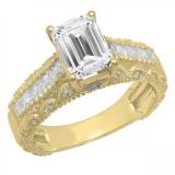 3.75 Carat (ctw) 10K Yellow Gold Emerald Princess & Round Cubic Zirconia CZ Ladies Bridal Engagement Ring