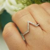0.15 Carat (ctw) 14K White Gold Round White Diamond Wedding Stackable Band Anniversary Guard Chevron Ring