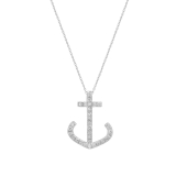 0.10 Carat (ctw) 10K White Gold Round Diamond Ladies Anchor Pendant 1/10 CT (Silver Chain Included)