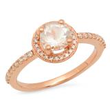 1.05 Carat (ctw) 10K Rose Gold Round Cut Morganite & White Diamond Ladies Halo Bridal Engagement Ring 1 CT