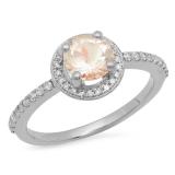 1.05 Carat (ctw) 10K White Gold Round Cut Morganite & White Diamond Ladies Halo Bridal Engagement Ring 1 CT