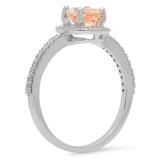 1.05 Carat (ctw) 10K White Gold Round Cut Morganite & White Diamond Ladies Halo Bridal Engagement Ring 1 CT
