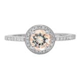 1.05 Carat (ctw) 10K White Gold Round Cut Morganite & White Diamond Ladies Halo Bridal Engagement Ring 1 CT