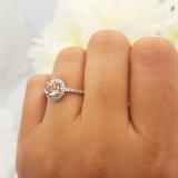 1.05 Carat (ctw) 10K White Gold Round Cut Morganite & White Diamond Ladies Halo Bridal Engagement Ring 1 CT