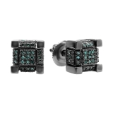 0.50 Carat (ctw) Black Rhodium Plated Sterling Silver Real Round Blue Diamond Iced Mens Hip Hop Cube Dice Shape Stud Earrings 1/2 CT