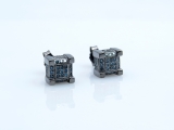 0.50 Carat (ctw) Black Rhodium Plated Sterling Silver Real Round Blue Diamond Iced Mens Hip Hop Cube Dice Shape Stud Earrings 1/2 CT