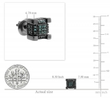 0.50 Carat (ctw) Black Rhodium Plated Sterling Silver Real Round Blue Diamond Iced Mens Hip Hop Cube Dice Shape Stud Earrings 1/2 CT