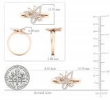 0.20 Carat (ctw) 10K Rose Gold Round White Diamond Cocktail Right Hand Butterfly Ring 1/5 CT
