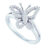 0.20 Carat (ctw) 10K White Gold Round White Diamond Cocktail Right Hand Butterfly Ring 1/5 CT
