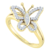 0.20 Carat (ctw) 10K Yellow Gold Round White Diamond Cocktail Right Hand Butterfly Ring 1/5 CT