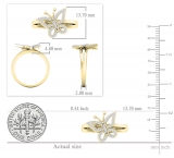 0.20 Carat (ctw) 10K Yellow Gold Round White Diamond Cocktail Right Hand Butterfly Ring 1/5 CT