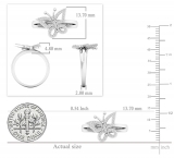 0.20 Carat (ctw) 14K White Gold Round White Diamond Cocktail Right Hand Butterfly Ring 1/5 CT