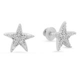 0.15 Carat (ctw) 14K White Gold Round Cut White Diamond Ladies Star Shape Fashion Stud Earrings