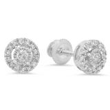 0.20 Carat (ctw) 18K White Gold Round White Diamond Ladies Cluster Style Stud Earrings 1/5 CT