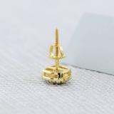 0.15 Carat (ctw) Round White Diamond Cushion Shape Frame Floral Cluster (1Pc) Stud Earring for Women | 10K Yellow Gold