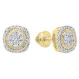 0.30 Carat (ctw) 10K Yellow Gold Real Round Cut White Diamond Ladies Flower Cluster Stud Earrings 1/3 CT
