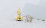 0.30 Carat (ctw) 10K Yellow Gold Real Round Cut White Diamond Ladies Flower Cluster Stud Earrings 1/3 CT
