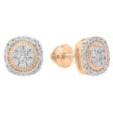 0.30 Carat (ctw) 14K Rose Gold Real Round Cut White Diamond Ladies Flower Cluster Stud Earrings 1/3 CT