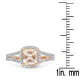 1.05 Carat (ctw) 10K Rose Gold Cushion Cut Morganite & Round Cut White Diamond Ladies Bridal Split Shank Halo Style Engagement Ring 1 CT