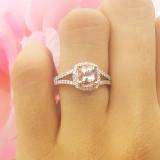 1.05 Carat (ctw) 10K Rose Gold Cushion Cut Morganite & Round Cut White Diamond Ladies Bridal Split Shank Halo Style Engagement Ring 1 CT