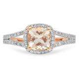 1.05 Carat (ctw) 18K Rose Gold Cushion Cut Morganite & Round Cut White Diamond Ladies Bridal Split Shank Halo Style Engagement Ring 1 CT